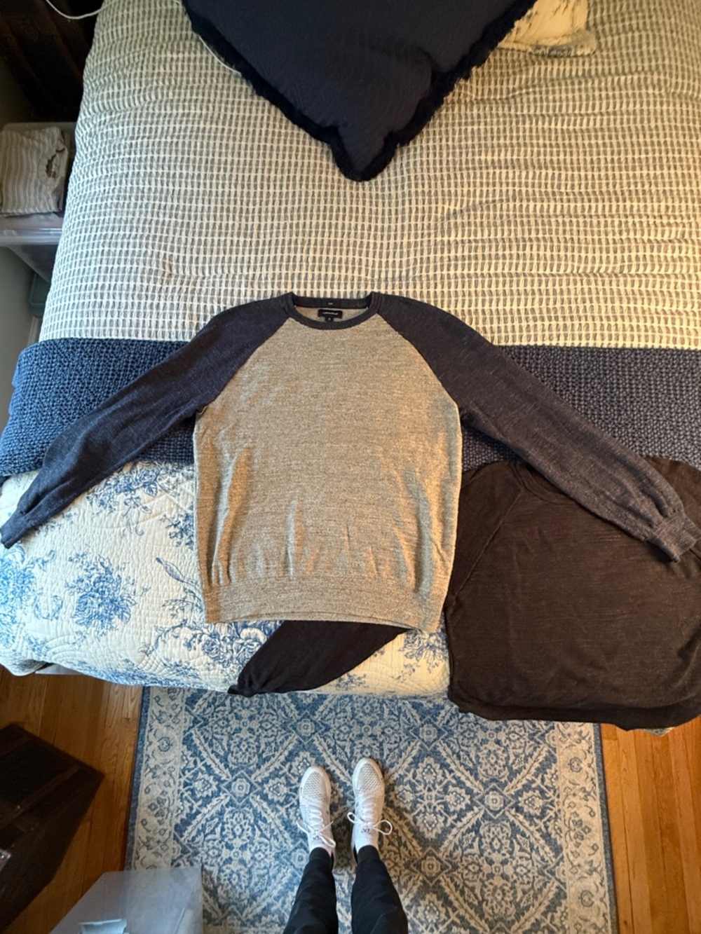 J. Crew Two-Tone Crewneck Sweater in Gray and Navy